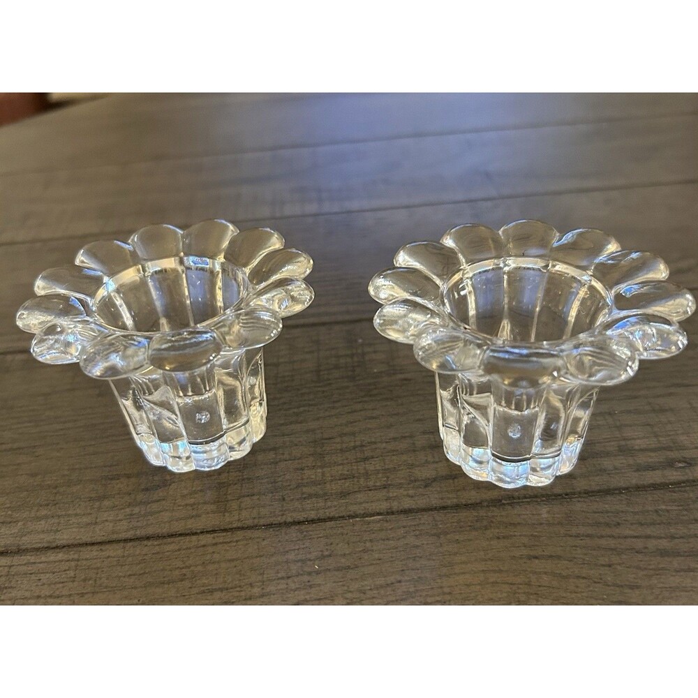Vintage Bogonovo Queen Crystal Glass Flower Candle Holders Made In Italy